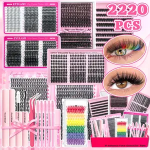 2220pcs Eyelash Extension Kit Gift Set, 10-18mm D-Curl, Includes Adhesive & Tweezers, Fluffy Long-Lasting Lashes for Beginners