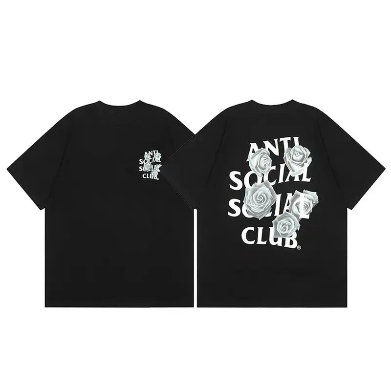 Anti Social Social Club "White Roses" Front/Back T-Shirt Bold Floral Design Streetwear Tee for Menswear Top 100% Cotton Unisex Fit Casual Fabric