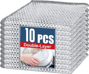 10Pcs Upgraded Double-Layer Steel Wire Dishcloths, Reusable Non-Scratch Household Cleaning Rags for Kitchen Pans, Sinks Dish Towels Rags Wool