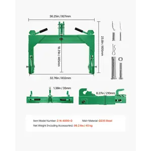 VEVOR 3-Point Quick Hitch, 4000 Lbs Lift Capacity, 3-Pt Trailer Hitch with 5 Level Adjustable Bolt, Adaptation to Category 2 Tractor, Heavy Duty 3 Point Attachments, Green