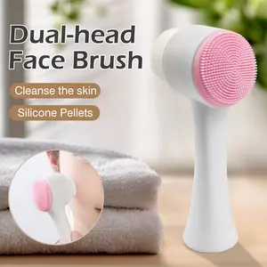 1 Count double-ended facial cleansing brush, provides healthy glow for facial skin, blue and pink