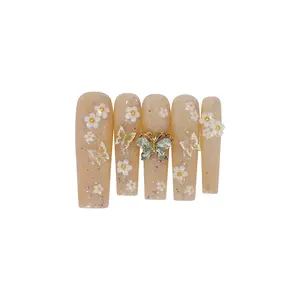 Handmade orange butterfly White orchid Ice Transparent Whitening  Detachable False Nails  Nail Art Nail Art Kit Cutics Nail Polish