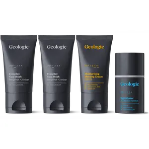 Geologie Skincare Hero Set | 4-Piece Kit Includes 2 Face Washes, SPF15 Moisturizer & Retinol Cream  | Derm-Grade Daily Routine for Clear, Healthy Skin for Men and Women | Lasts 30 Days Comfort
