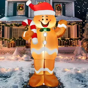 JoyX 5 ft Christmas Inflatable Gingerbread Man – Light-Up Outdoor Yard Decoration with Built-In LEDs – Perfect for Holiday Parties, Garden, and Lawn Décor