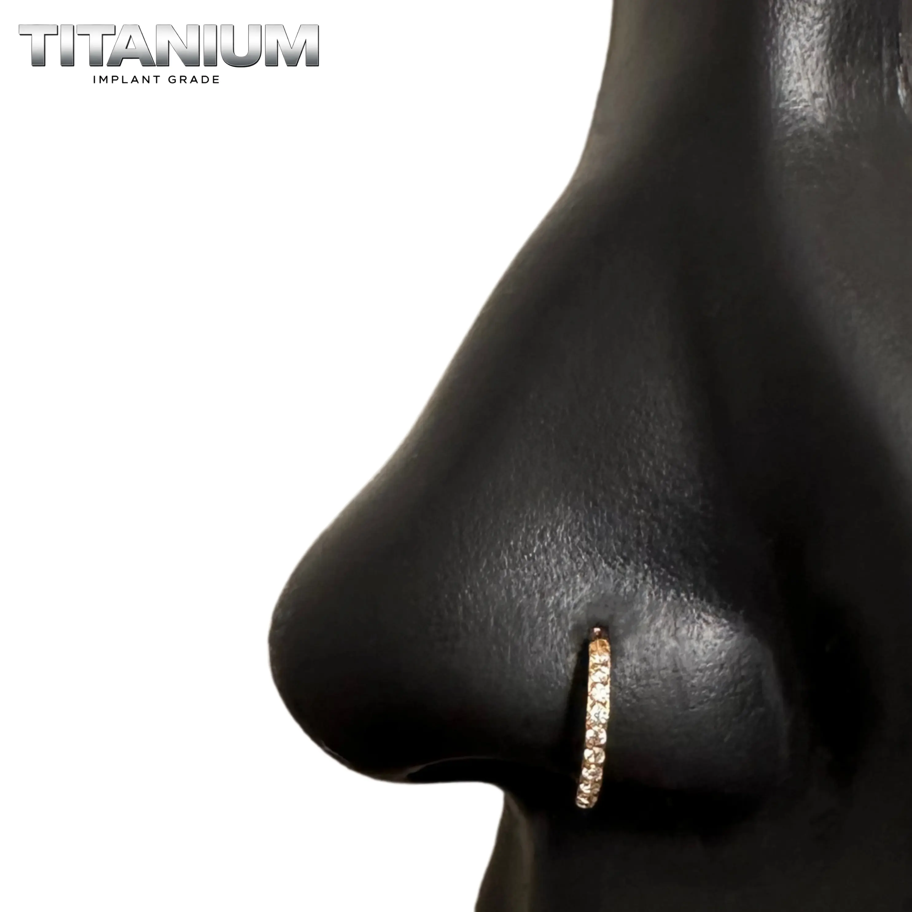 Single Diamond Line Clicker Nose Hoop in Titanium 20 Gauge 8mm Hypoallergenic Lead & Nickel Free