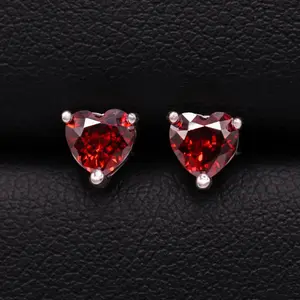 Garnet Heart Cut Diamond Stud Earrings- 925 silver