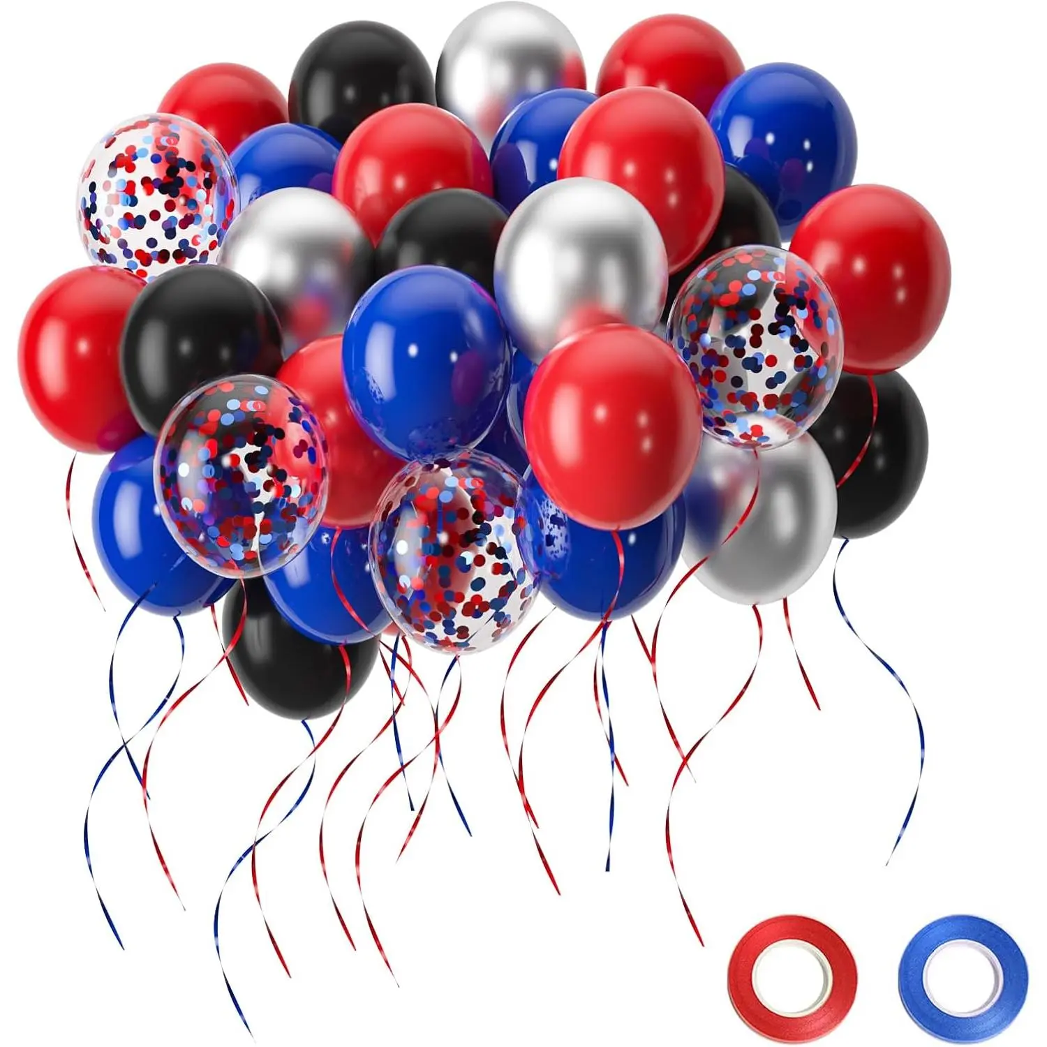 Matte Metallic Latex & Confetti Blow-Up Balloon Garland Kit - 50pcs 12 in Red, Blue, Black, Silver, Pump, Arch Supplies, Hand-Picked for Durability, Party Decor for Boys' Birthday Party (Home Supplies)
