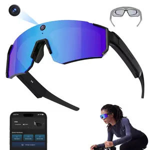 Smart Sports Glasses with 8MP Camera, 2K Photo/1200P Video Recording Wearable Glasses, IP54 Waterproof Multifunctional Wireless Audio Bluetooth Glasses with Headphone, Outdoor Sports Polarized Sunglasses with AI Voice Assistant, UV Protection Eyeglass