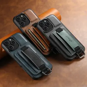SUTENI Phone Case Wrist Strap Ring Buckle Faux Leather Card Holder Stand For iPhone 17 Pro Max 16 Plus 15 14 13 12 For Unisex Relatives Friends And Elders Holiday Gift