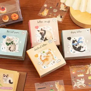 20 Sheets Pet Material Sticker Book, Corner Cat Series, Cat Theme Scrapbooking Stationery Bottle Decoration Stickers, Art Stickers