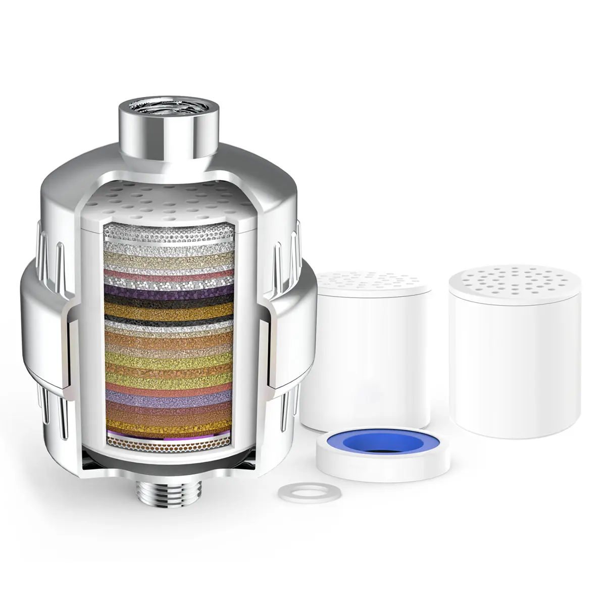 Filtered Showerhead for Hard Water - Polished Chrome Shower Filter, Removes Chlorine and Fluoride, Includes 2 Replaceable Cartridges, Vitamin C Infused, Teflon Tape Included, Ideal for Babies & Sensitive Skin, 36-Layer System
