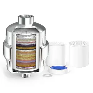 FEELSO Shower Filter for Hard Water, Polished Chrome - Removes Chlorine and Fluoride with 2 Replaceable Cartridges