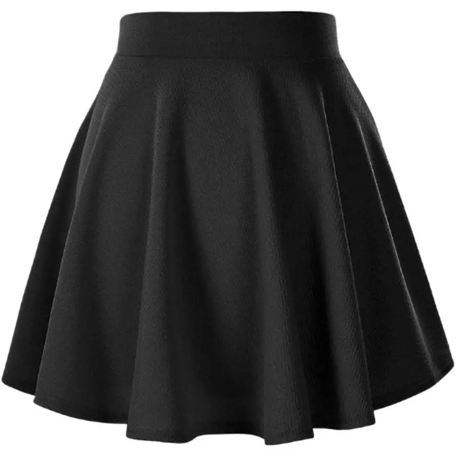 Women's Polyester Blend A-Line Flared Skater Mini Skirt - Casual Plain, Pleated Detail, Stretch Waist, A-Line Skirt, High Stretch, Adults, Casual Wear, Polyester Mix, Feminine Skirts, Elastic Waist