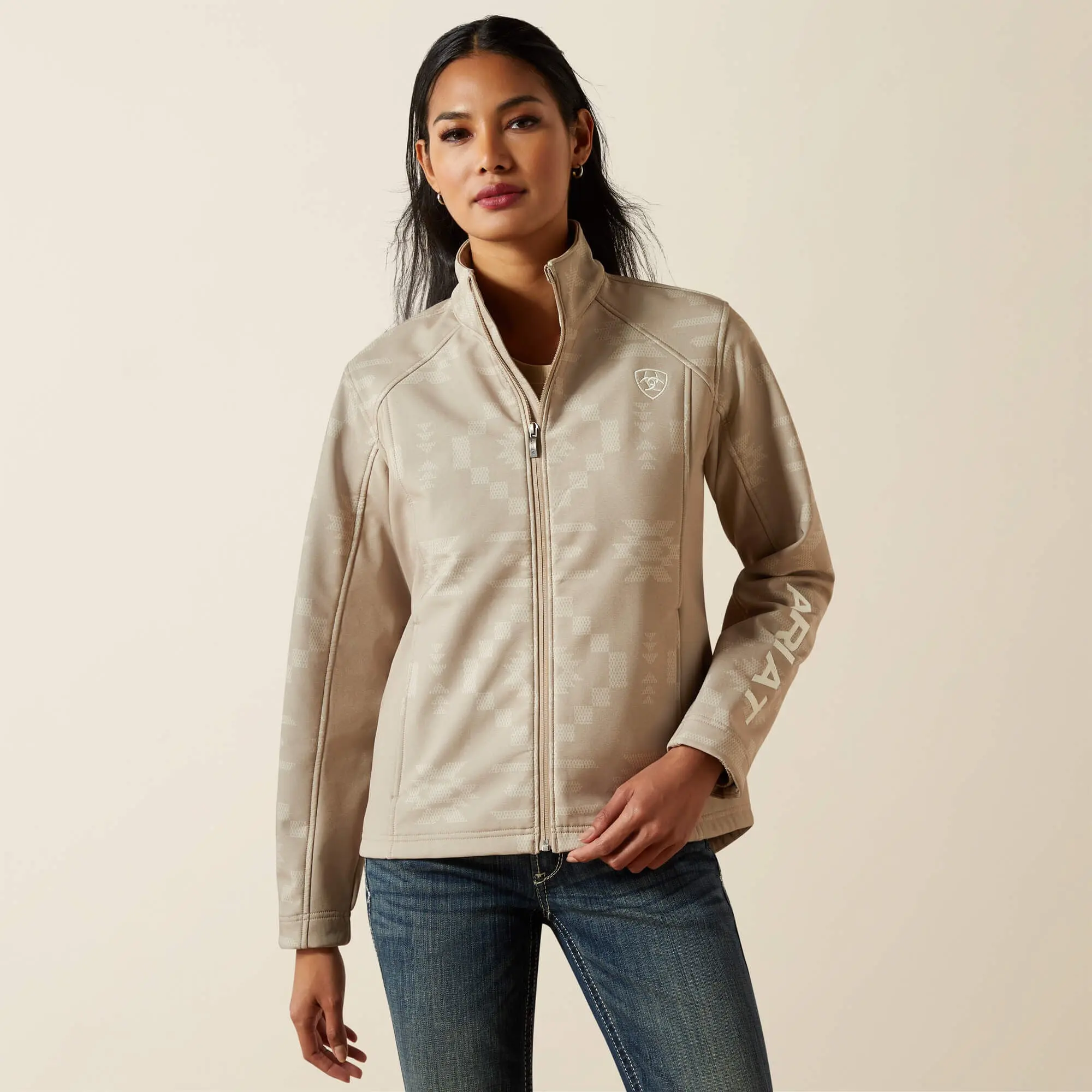 ARIAT WOMENS LOGO SOFTSHELL PRINT SOUTHWEST CROSS STITCH JAKET 10062212