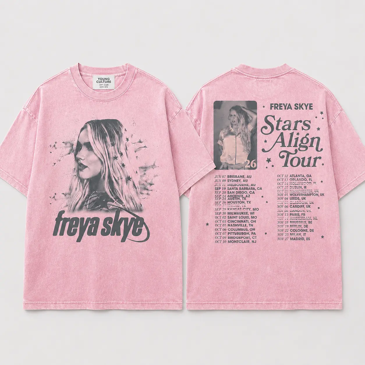 Vintage Zombies 4 Nova Bright Shirt, Freya Skye Silent Treatment Washed Tee, Stars Align Tour 2026 Festival Washed Hoodie, Zombies Dawn