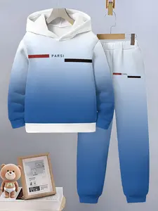 Spring & Fall Parsi Gradient Sweatshirt Jogger Set, Blue Dye, Thin Breathable, Casual Fitted Hoodie Jumper