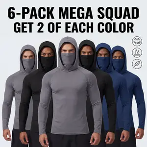6-piece set men's outdoor work sun protection clothing with sun-blocking hoodie, featuring built-in face mask and neck guard, breathable long-sleeve hoodie