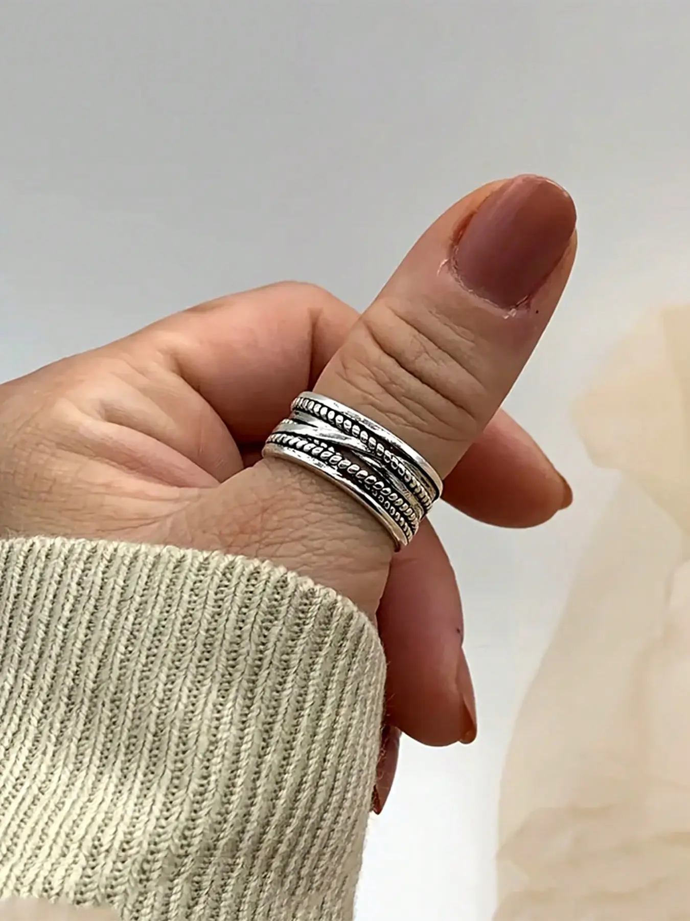 Vintage Royal Style Thumb Knitted Multi-Layer Open Ring, Adjustable & Rugged Design, Casual Jewelry for Women, Boho Style Rings, Bohemian Fashion Ring, Finger Rings