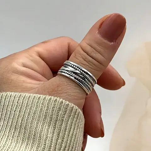 Vintage Royal Style Thumb Knitted Multi-Layer Open Ring, Adjustable & Rugged Design, Casual Trendy Jewelry for Women, Boho Style Rings, Finger Rings