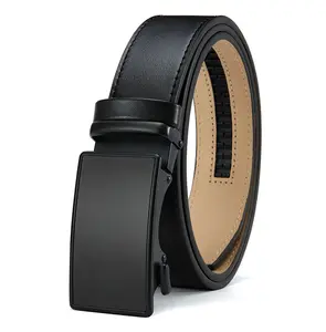 Men’s leather automatic-locking belt featuring an adjustable matte black flat panel automatic buckle head; a durable, casual yet formal dress belt suitable for various occasions—an excellent gift for Valentine’s Day and Father’s Day.