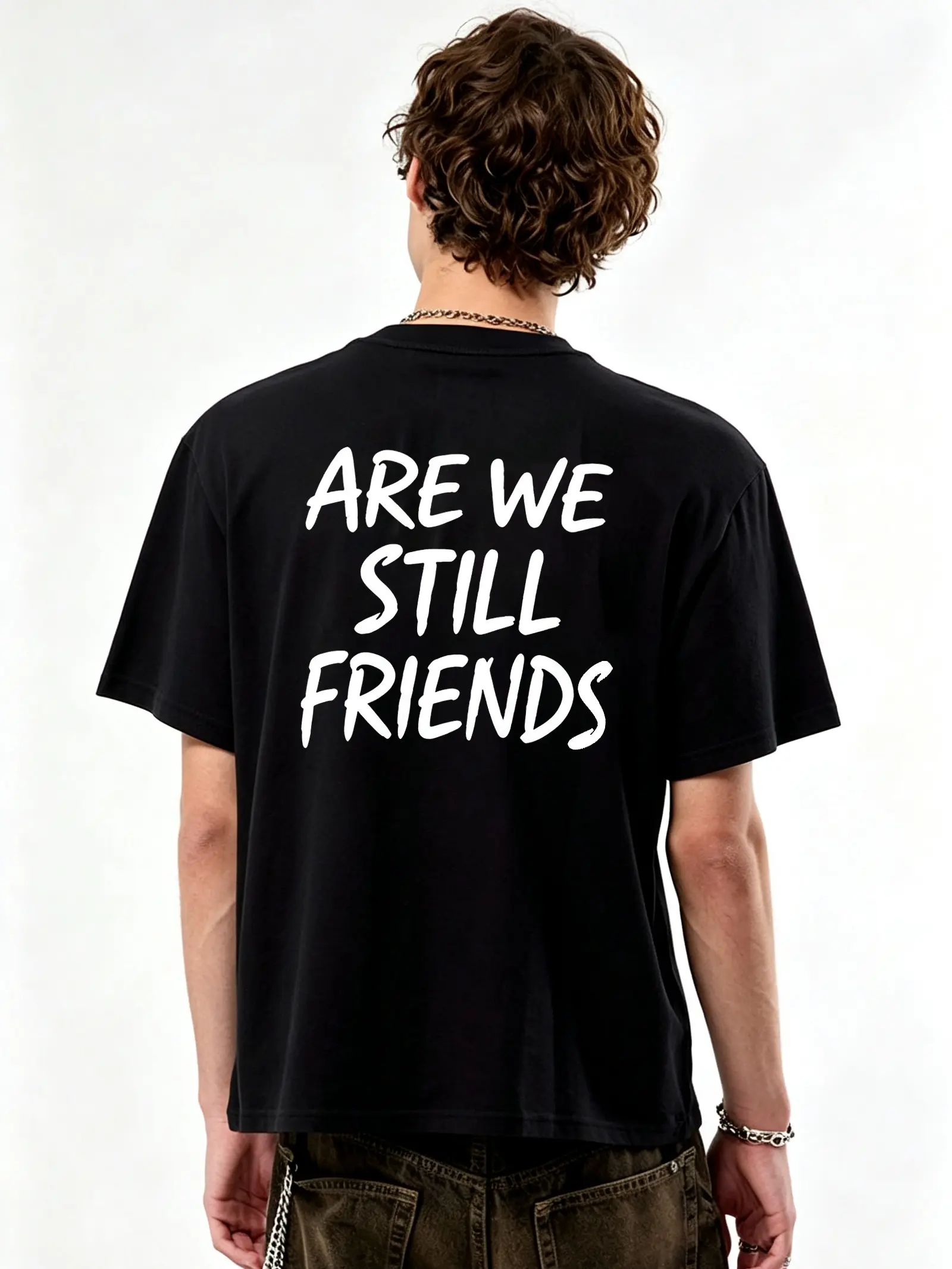 Unisex Menswear Ribbed Round Neck Cotton T-shirt - Regular Fit, Breathable Short Sleeve, "Are We Still Friends" Funny Graphic, Casual Streetwear Top for Men & Women 072706
