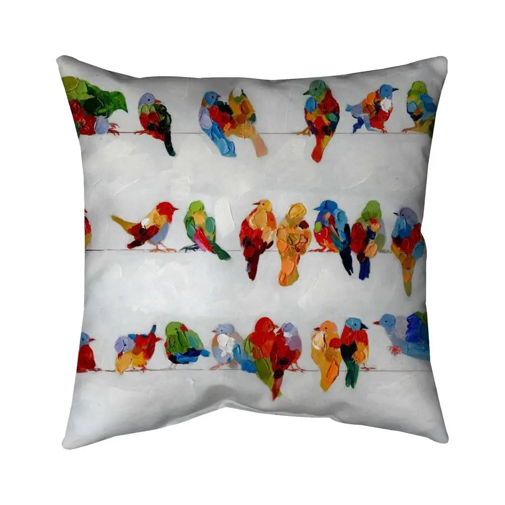 Begin Home Decor 5541-1616-AN41 16 x 16 in. Colorful Birds on Wire Pillow - Modern Bedroom Decor