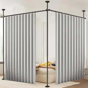 Folding Pleated Extra Wide Room Divider Blackout Curtains for Living Room Bedroom, Grey Full Blackout Curtains with Hooks for Door, Accordion Style, Wall Closet, 60"x84" 1 Panel