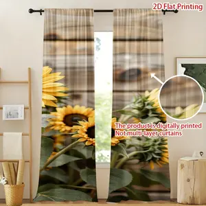 2pcs Rustic Sunflower Curtain Panels - Lightweight Semi-Sheer Window Drapes with Rod Pocket, Mustard Yellow Floral Curtains for Living Room, Bedroom, Kitchen - Easy Installation, Machine Washable Polyester Window Treatments, Bedroom Decor