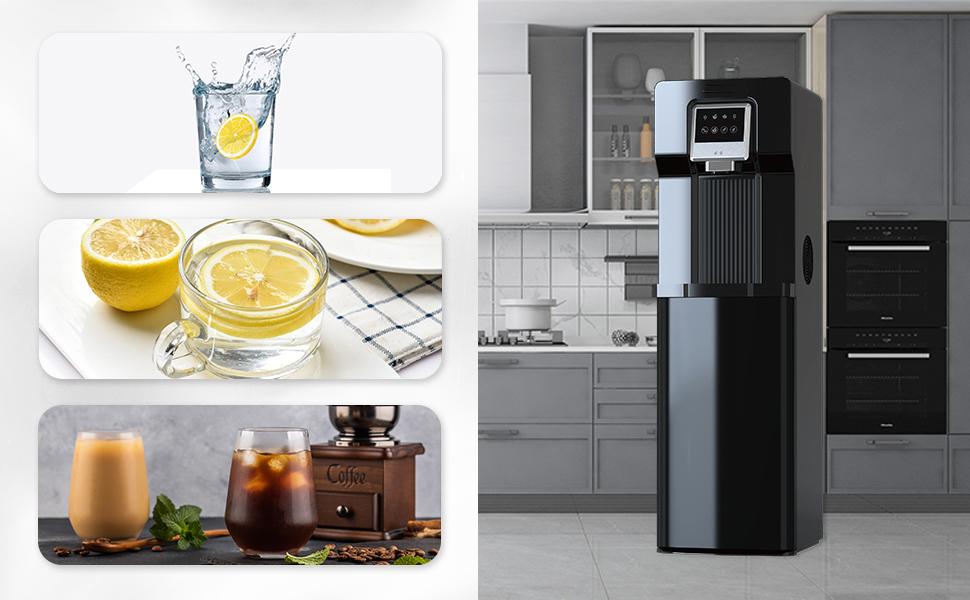 IKT Water Cooler Dispenser with Ice Maker Bottom Loading 18lbs Daily Capacity , 3 & 5 Gallon Bottles,for Home/Office, Black (No Hot Water)