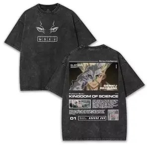 Ishigami Senku Graphic T-shirt Dr. Stone Anime Vintage Washed Oversized T Shirt Men Women Clothing Cotton Short Sleeve Tees