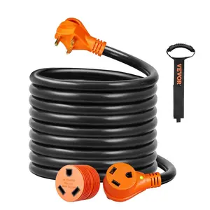 fathersdaygift VEVOR 25 ft RV Extension Cord, 30 Amp, Heavy Duty STW RV Power Cord, NEMA TT-30R Female NEMA TT-30P Male Plug, with LED Indicator Handle 15A Adapter, for RVs, trams, generators, campers, ETL Listed
