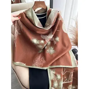 Women's Floral Print Double Sided Shawl, Boho Style Thickened Warm Scarf for Fall & Winter, Fashion Accessories for Women & Girls