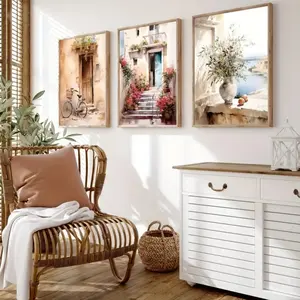 Optional Wooden Frame Italy Romantic Street View Canvas Decoration Summer Scenery Artistic Wall Art Poster for Bedroom Living Room Italian