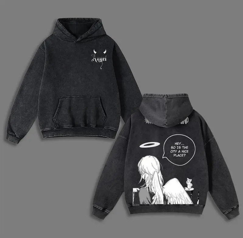 Angel Devil Chainsaw Man Washed Hoodie, Angel Devil Anime Hoodie, Chainsaw Man Oversized Hoodie, Washed Streetwear Hoodie, Unisex Anime Fashion, Soft Thick Fabric Hoodie, CSM Fan Hoodie, Cool Basic Style