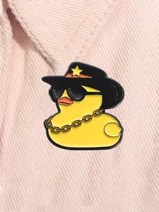 Western Cowboy Yellow Duck Enamel Pin Cartoon Animal Metal Brooch Lapel Backpack Badge Fashion Jewelry Accessories Gift for Friends Durable Metal Pins