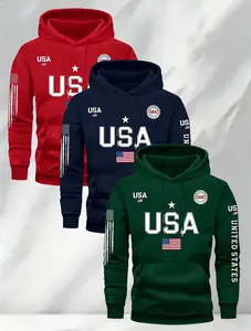 Men's 3-piece long sleeved hoodie with flag pattern for casual and comfortable wear