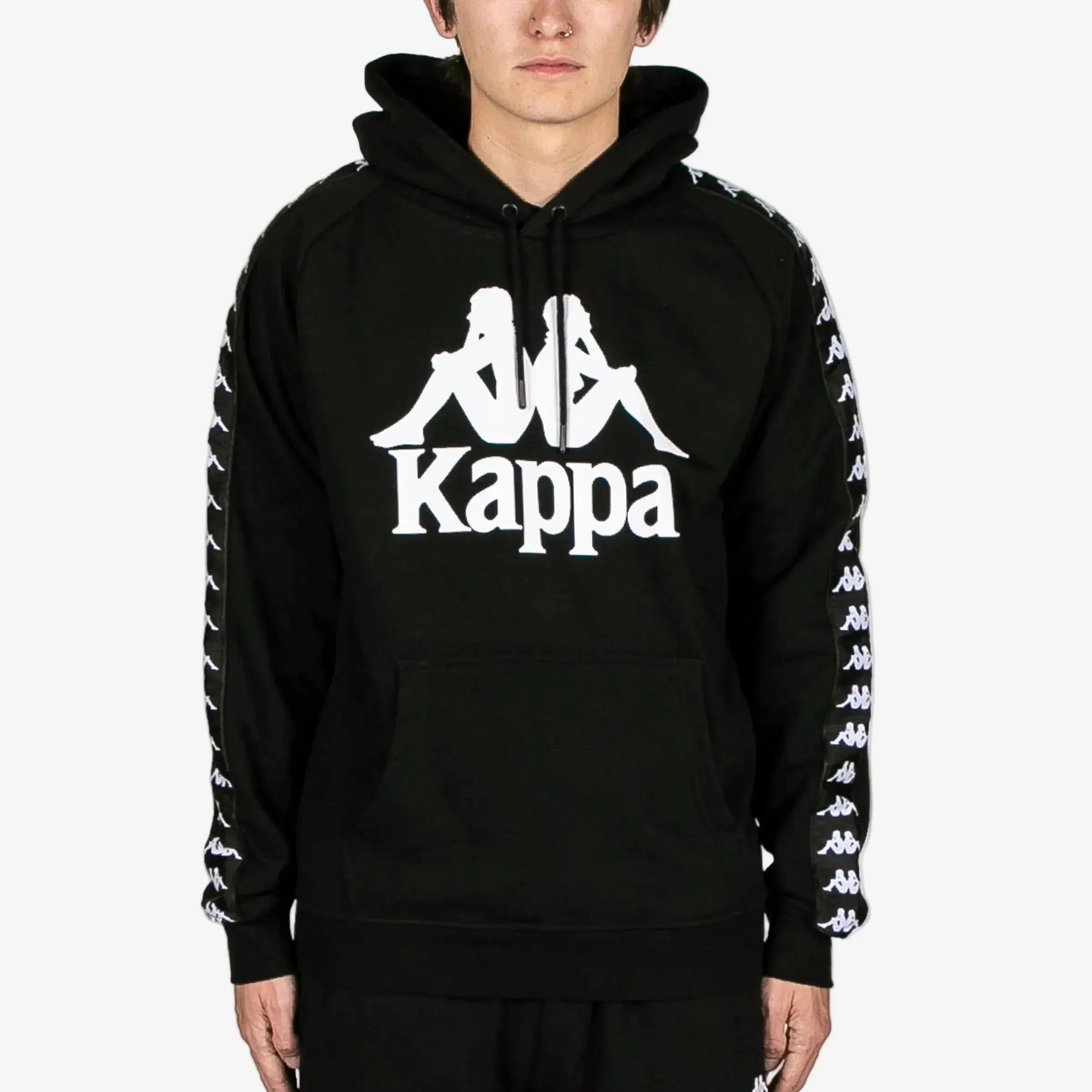 Menswear 222 Banda Hurtado Pullover Hoodie - Black White, Longsleeves Casual Sweatshirts with Kangaroo Pocket, Brand Clothing