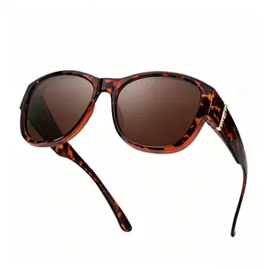 Polarized Over-Glasses Sunglasses for Women, Leopard Print Wraparound Frames with UV400 Sun Protection, with Case