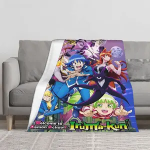 This Welcome to Demon School! Iruma kun Inspired Flannel Blanket, Family Blanket, Gift for Family and Friends, Universal Lunch Break Office Small Blanket for All Seasons, Perfect for Sofa, Bed, Office Chair, Travel and Camping, Unique Printed Blanket