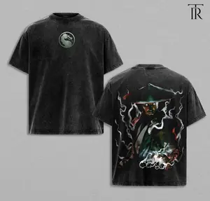 Raiden Lightning God Vintage Washed Fighting Game T-Shirt Thunder Warrior Graphic Tee Electric Power Streetwear Heavyweight Cotton Unisex Arcade Battle Shirt Gift for Retro Game Fans