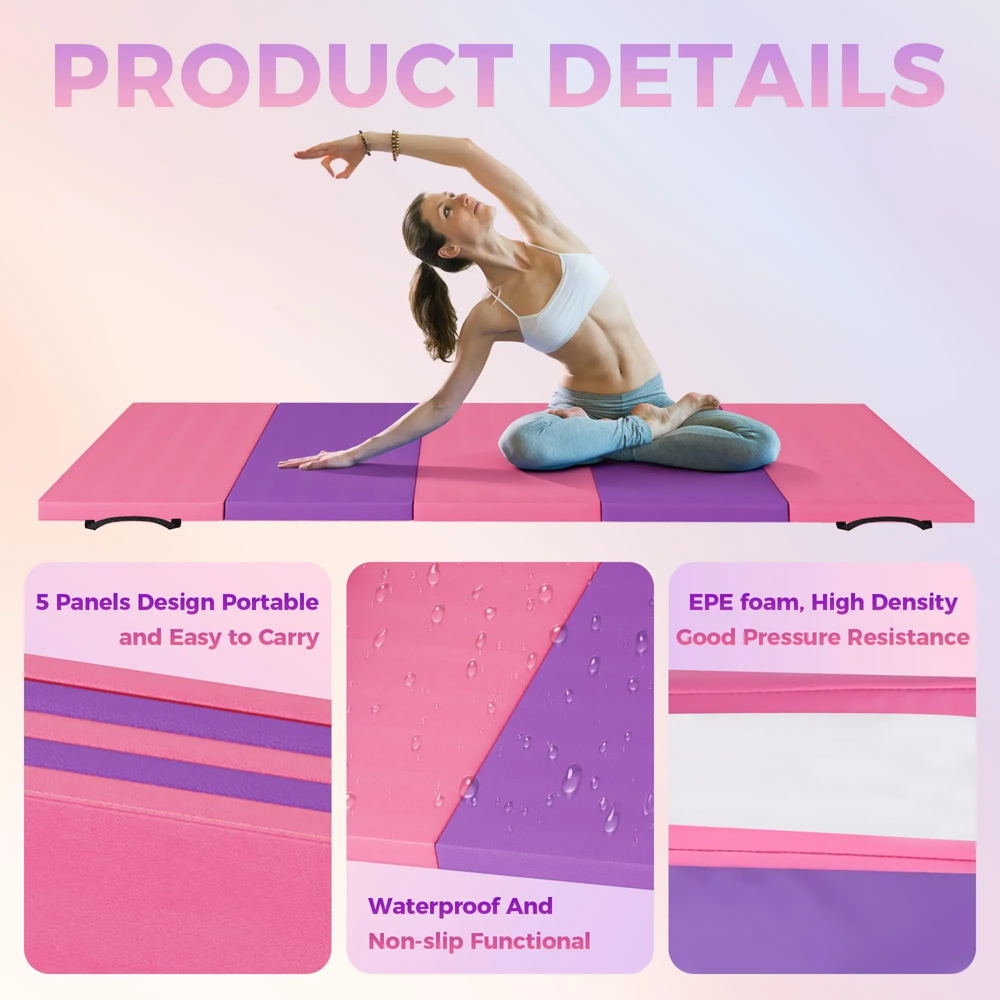 Garvee High-Density Folding Gymnastics Tumbling Mat – 6x2Ft, 2-Inch Thick 4-Panel Exercise Pad, Portable with Carry Handles for Kids & Adults Home Gym, Yoga, Pilates, Aerobics, Martial Arts