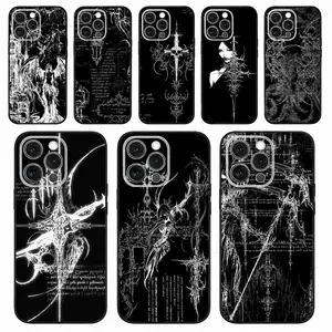 Gothic Cyber Sigil Cross Phone Case For iPhone 17 Pro Max Air,16,15,14,13,12,11,Pro,Max,Plus,X,XS,XR,SE,8,7,Mini & Samsung Galaxy S26 Ultra S24 S23 S22 S21 Plus Soft Silicone Black Case Protection Smartphone
