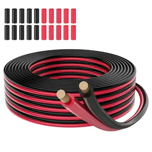 10 Gauge Wire 15FT, Low  10/2 AWG Red Black  Free Copper Electrical Extension , 2 Conductor Parallel Insulated Stranded Cord for Speaker, LED Strip, Automotive, 20 Heat Shrink Tubing