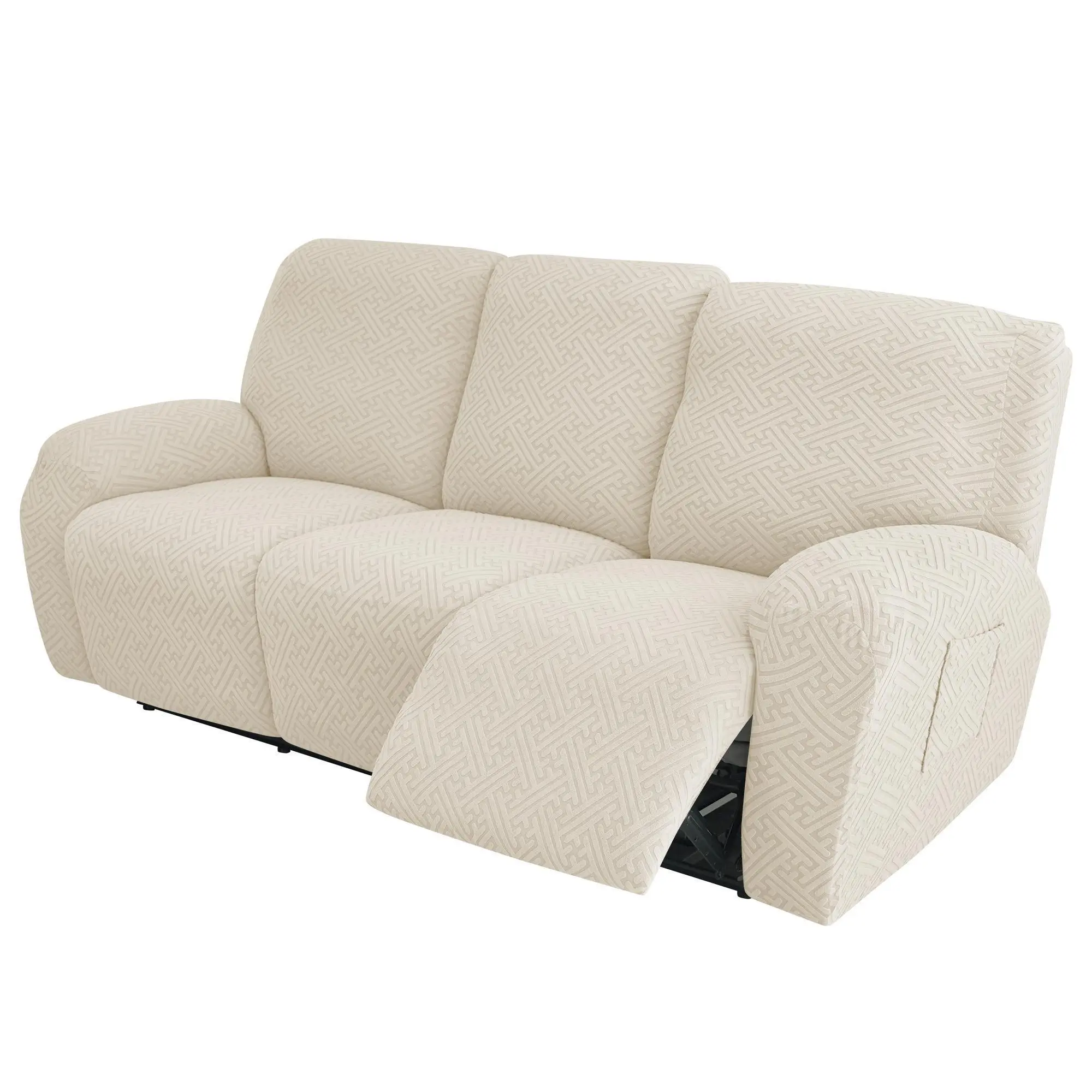 3pc Modern Polyester Waterproof Recliner Sofa Cover Set - Adjustable Foldable Degradable Slipcover with Flexible Soft Slide Sleeve, Furniture Protection Cover with Pocket, Suitable for Office Use