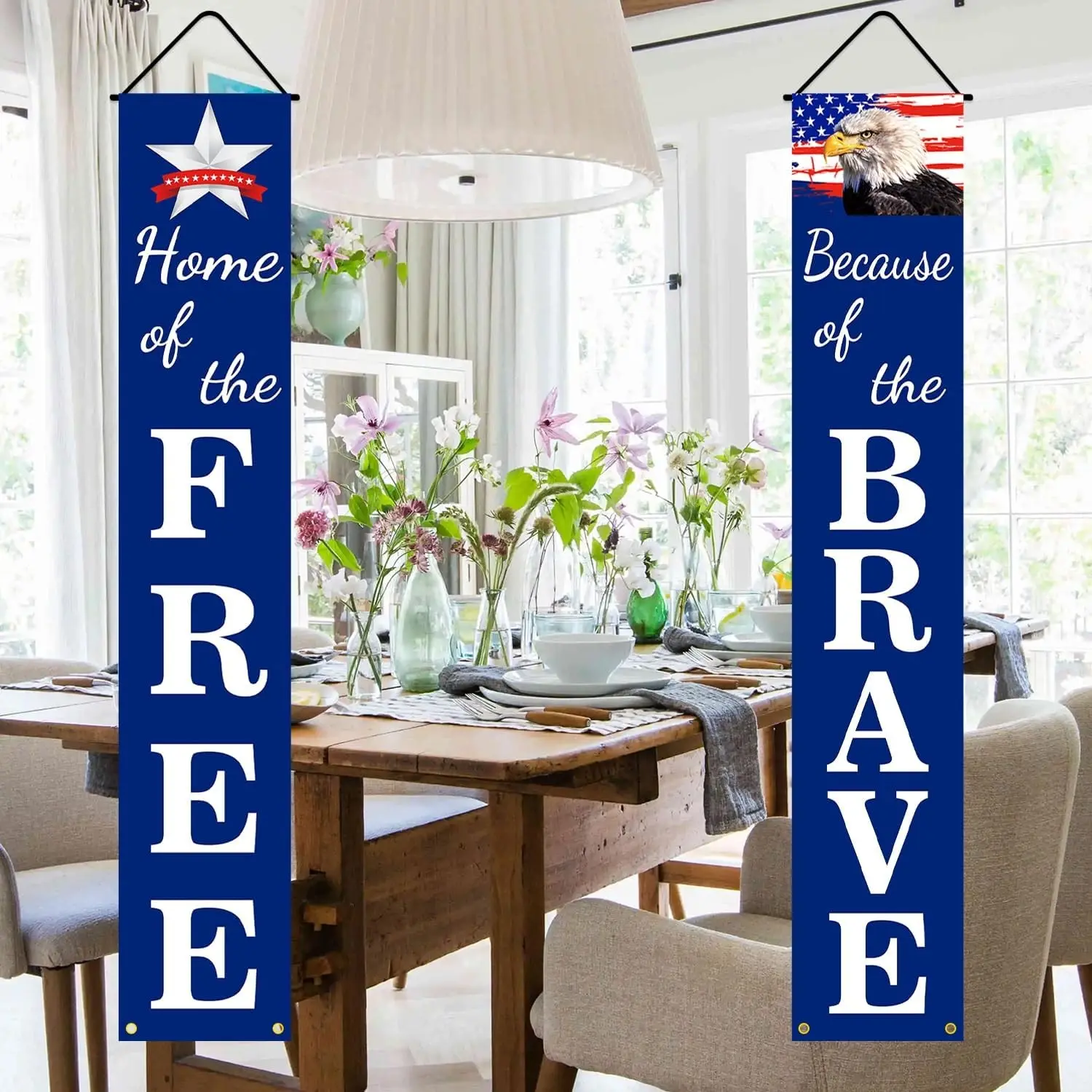 4th of July Decorations Patriotic Decor Pre-assembled Hanging Banners Memorial Day Flag Labor Veterans Armed Forces Military Homecoming Red White Blue Decorations Decorative Banner