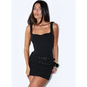 Jackelyn Bonded Buckle Mini Dress Black