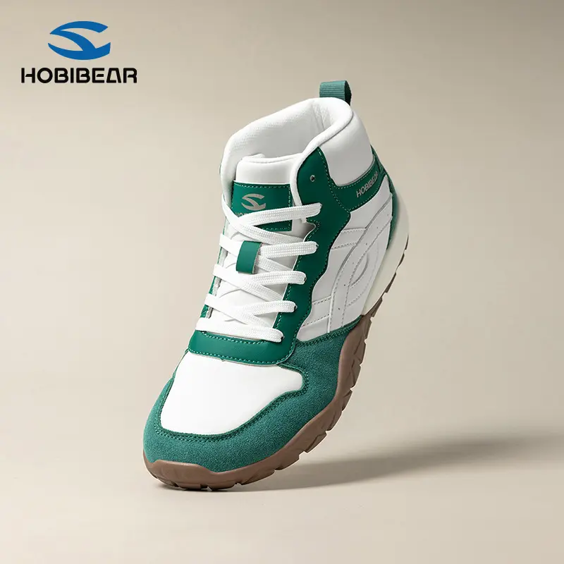 HOBIBEAR Wide Toe Mid-Top Lace-Up Casual Ankle Boots for Men, PU Fabric Stitched Detail Synthetic Leather Shoes, EVA Foam Rubber Sole Casual Wear Outdoor Commuting Hiking Footwear