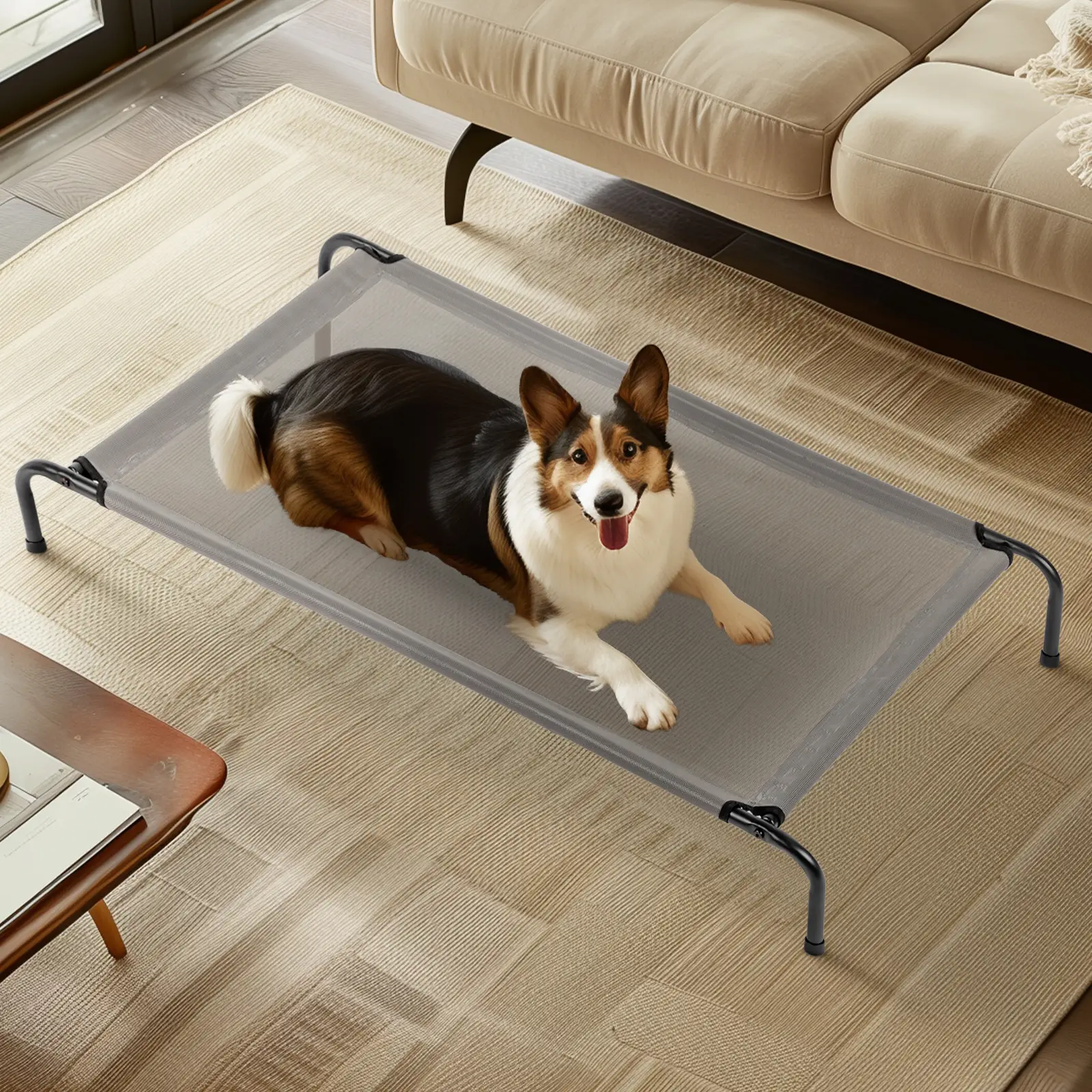 50"D x 31"W x 8"H Elevated Dog Bed Raised Outdoor Dog Cot for Large Dogs,pet cooling bed, Installation Requires No Tools, Frame with Washable Cooling