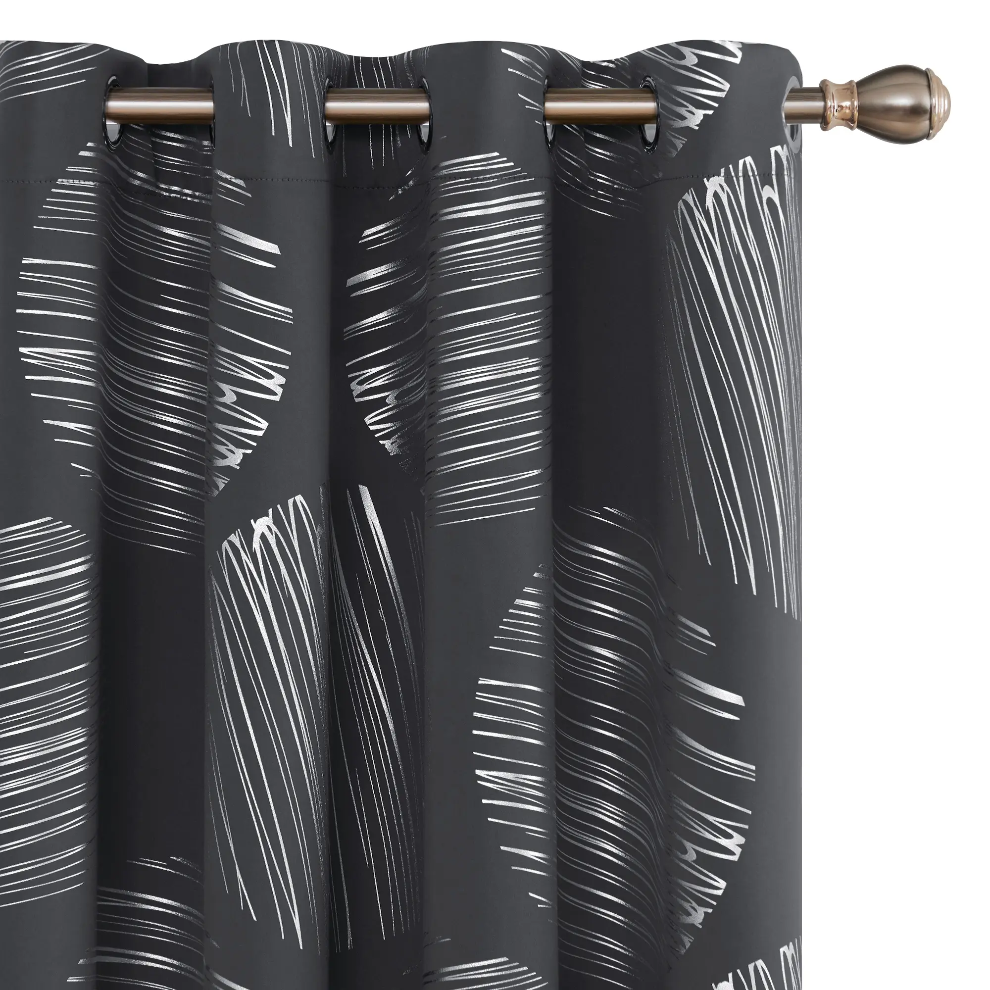 Deconovo 2-Piece Textured Foil Print Thermal Insulated Blackout Privacy Grommet Curtains - 52x63 in Dark Grey Navy Blue, Polyester Fits Window Shade Cover, Bedroom Decor for Home Use, Blackout Shade, Textured Curtains