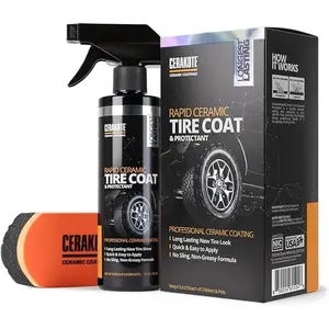 CERAKOTE Rapid Ceramic Tire Coat – Showroom New Tire Shine – Deep Tire Black Finish – Lasts Up to 10x Longer – No Sling, Non-Greasy Ceramic Tire Coating for Car, Truck & SUV – Easy Application (10oz)